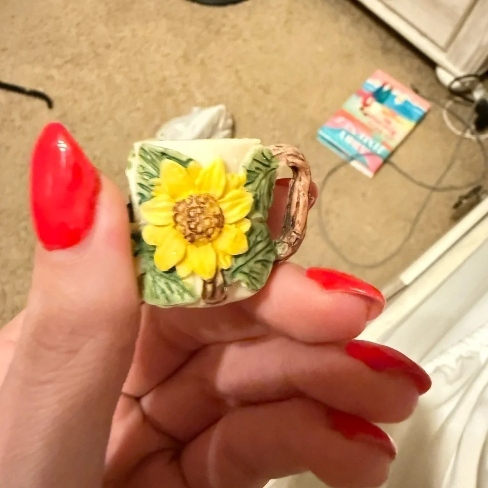 Vintage Mini Sunflower Tea Set with Yellow Floral Design